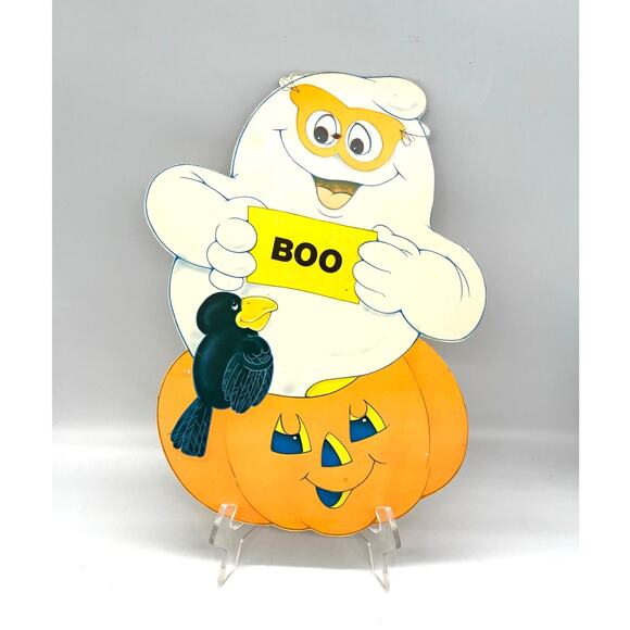 Vintage Peck USA Halloween Die Cut Ghost Pumpkin Decoration Dbl Sided 13"x10" - Picture 1 of 4
